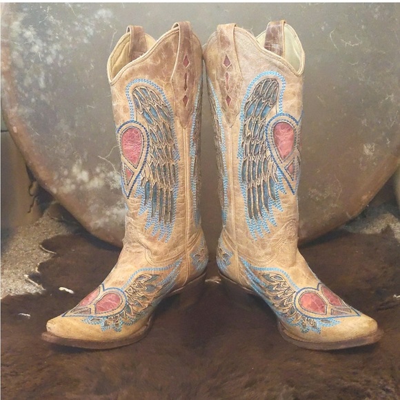 CORRAL Vintage Distressed Wings Hearts & Peace A1976 distressed boots Size 9.5 - Picture 7 of 15